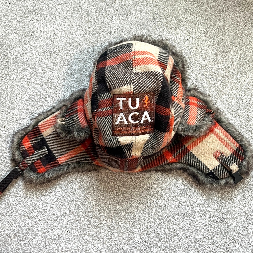 Tuaca Liquore Originals Plaid EarFlap Insulated‎ Faux Fur Italian Brandy Sm-Med